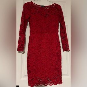 Ambiance Red Lace Long Sleeve Dress